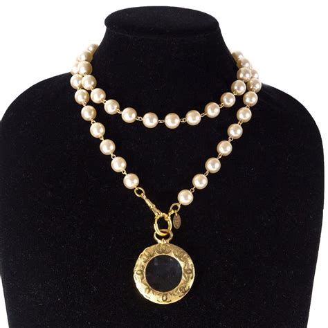 chanel long pearl cc logo necklace|chanel cc necklace price.